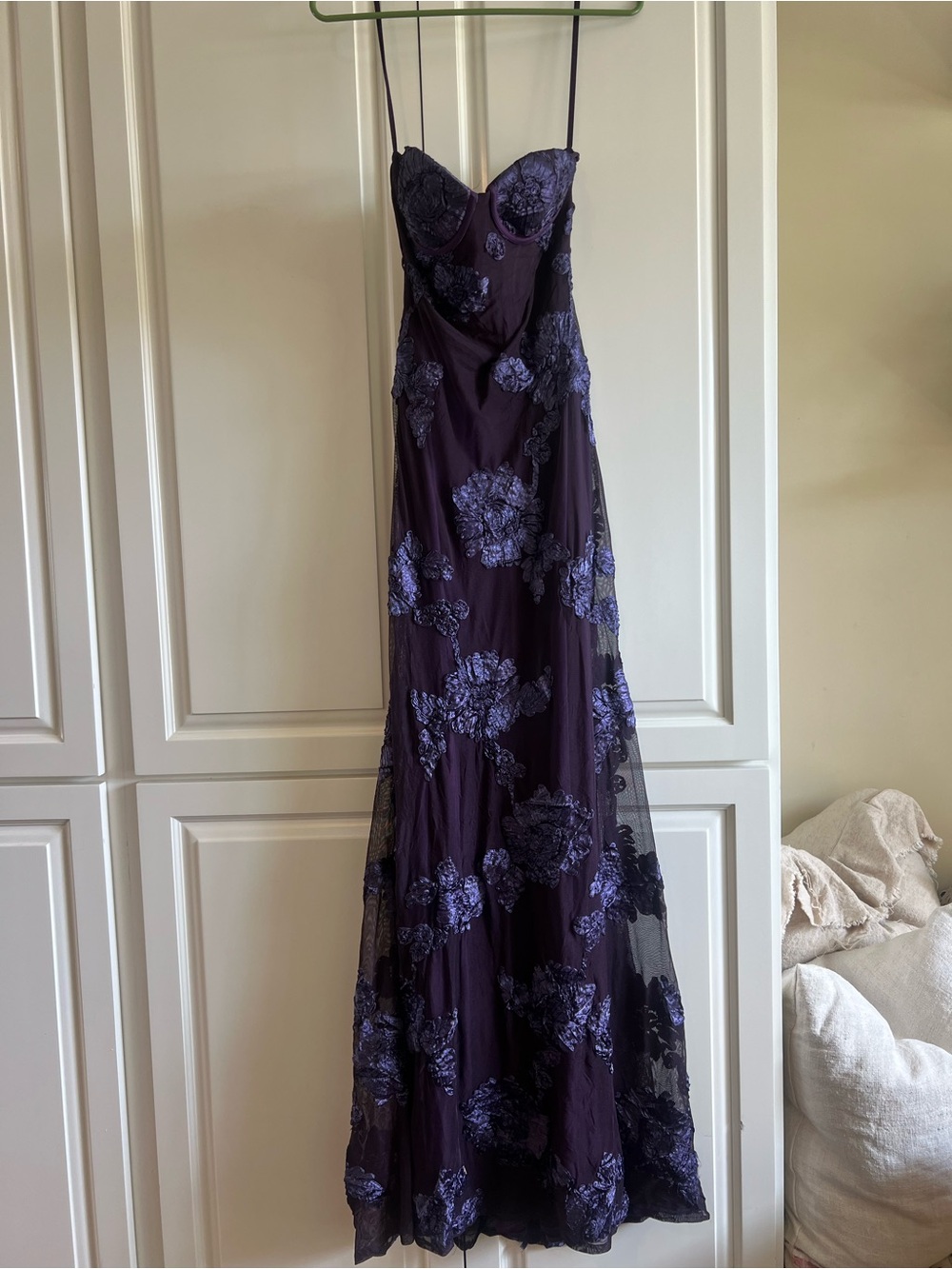Strapless Purple Floral Embroidered Maxi Dress